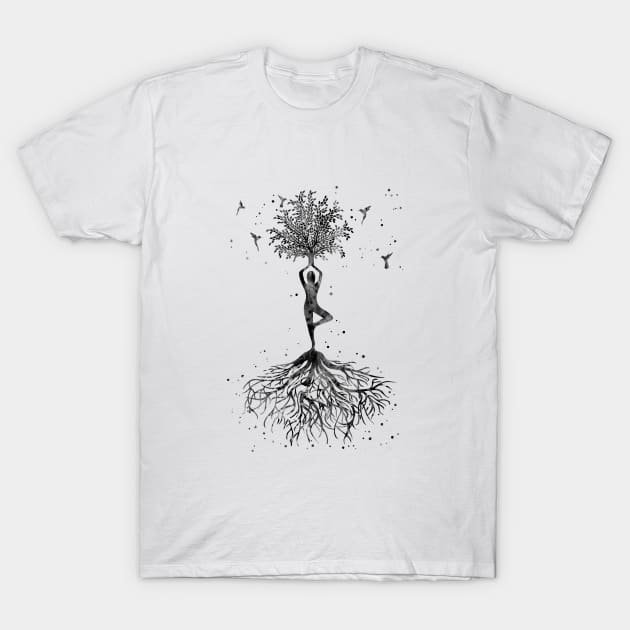 Yoga tree with hummingbirds T-Shirt by RosaliArt